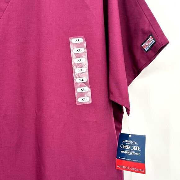 Cherokee Authentic Scrubs Workwear Top Womens Missy Fit XL NWT Wine V-neck - Picture 3 of 6